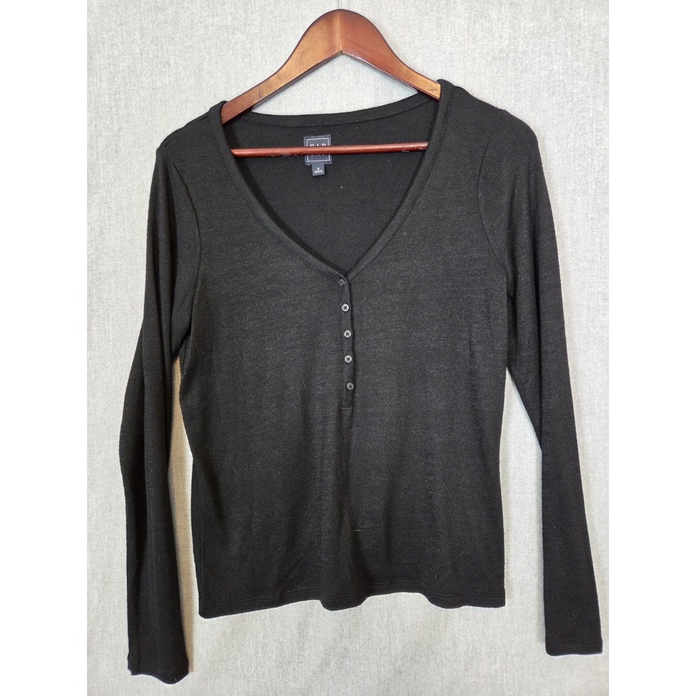 GAP Henley Sweater Shirt Womens‎ S Black V Neck Long Sleeve Y2K Buttons Boho